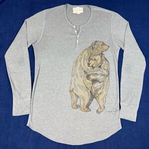 American Apparel Dexter Henley Kill Shirt Size Large USA Made Bear Graphic Gray